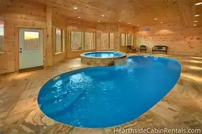 The indoor swimming pool at the Cooper's Cove cabin in Pigeon Forge TN.