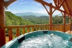 Hot tub with beautiful mountain view at a Pigeon Forge cabin