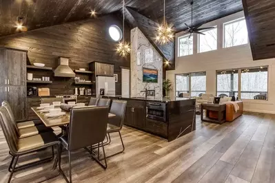 kitchen and dining area in large Smoky Mountain cabin