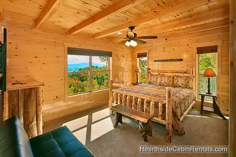 A View for All Seasons cabin near Gatlinburg king bedroom with mountain view