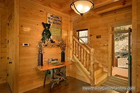 Inviting entranceway at A View For All Seasons cabin near Gatlinburg