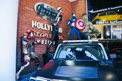 car and avenger statues outside of hollywood star cars museum in gatlinburg