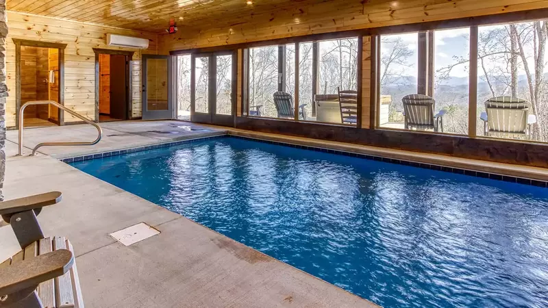 private indoor pool inside a cabin in the Smoky Mountains