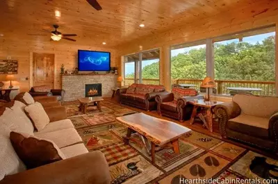 living area inside of big elk lodge cabin in pigeon forge