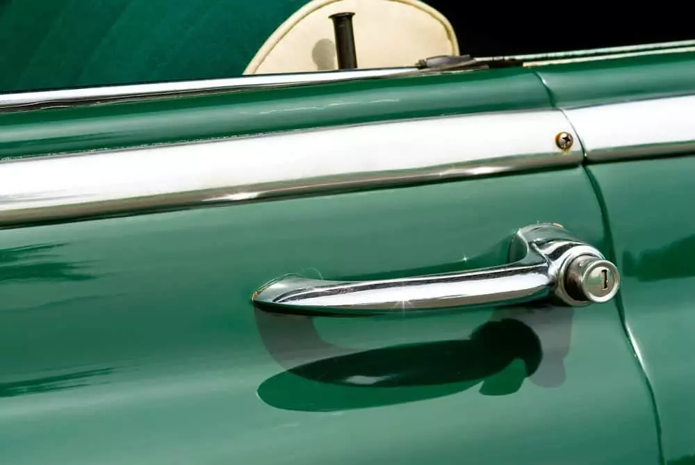 door of a classic green Pontiac at Pigeon Forge car show