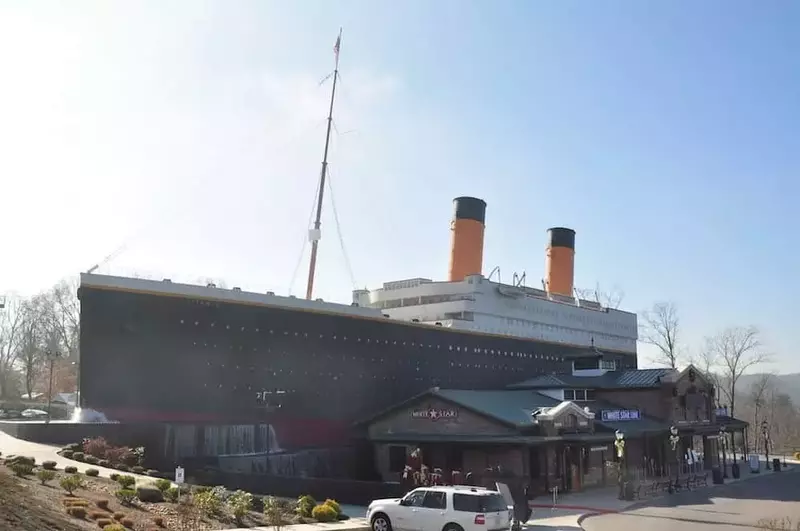 A photograph of the Titanic Museum in Pigeon Forge during the winter.