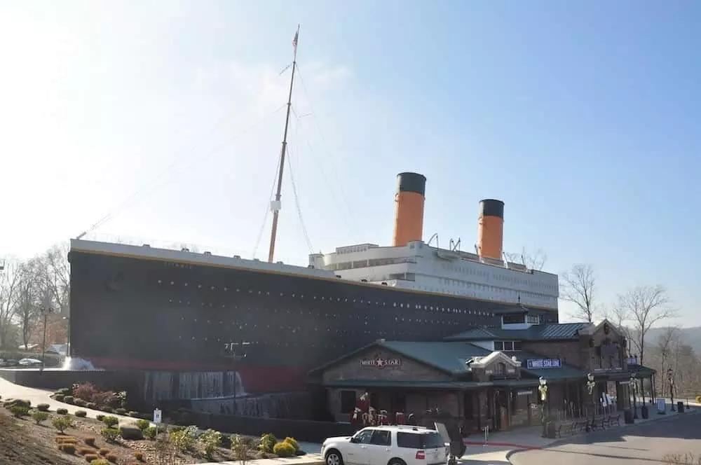 A photograph of the Titanic Museum in Pigeon Forge during the winter.
