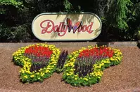 Flowers arranged in the shape of a butterfly at the entrance to Dollywood.