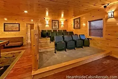 The theater room at the Majestic View Lodge cabin.