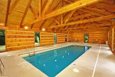 The awesome indoor pool at the Bullwinkle cabin in Pigeon Forge.