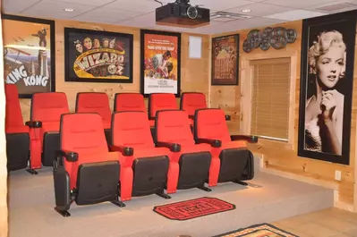 The awesome theater room at the Bullwinkle cabin in Pigeon Forge.