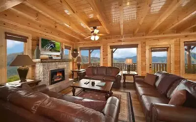 The beautiful living room of the Cades Cove Castle cabin in Pigeon Forge.