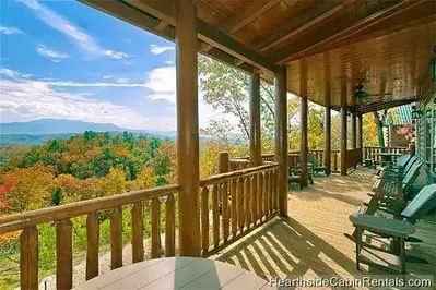 Fall colors visible from the deck of Grand View Lodge, one of our large cabins for rent in Pigeon Forge TN.