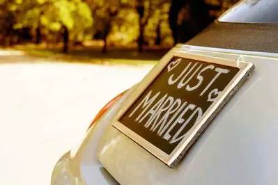 just married sign on car weddings at Gatlinburg TN log cabins