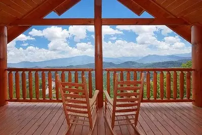 View of the Smoky Mountains from the deck of a large cabin in Pigeon Forge