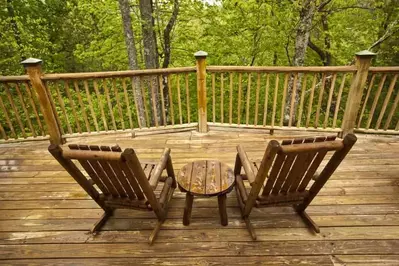 rocking chairs on the deck of a gatlinburg cabin