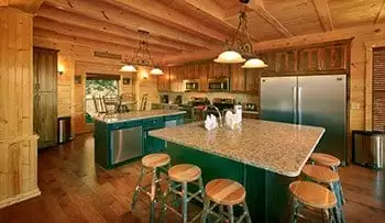 Open kitchen in a large group cabin in Pigeon Forge
