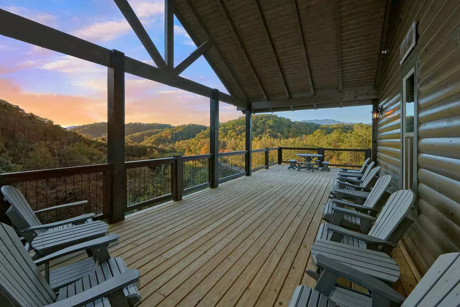 sunset view from deck of Smoky Mountain cabin