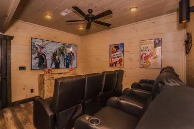 theater room in a smoky mountain cabin