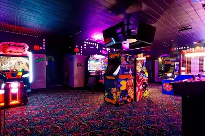 arcade room at Big Bear Cove Lodge